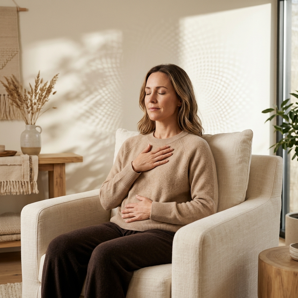 woman meditating in armchair 202608131752