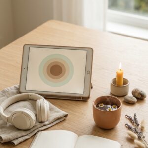 Recursos wooden table with wellness objects 202608022253